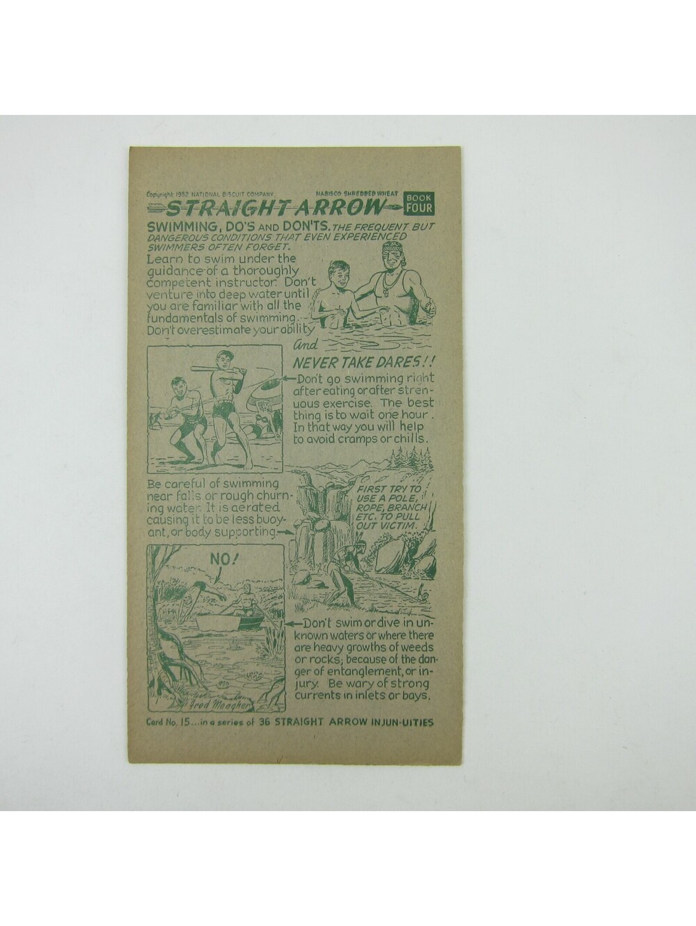 Nabisco Shredded Wheat Straight Arrow Indian Book 4 Card 15 Swim Vintage 1952